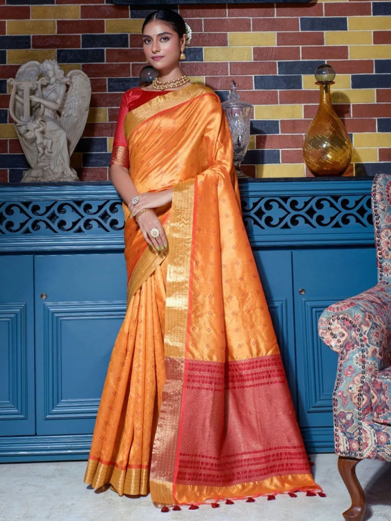 Orange Silk Blend Saree