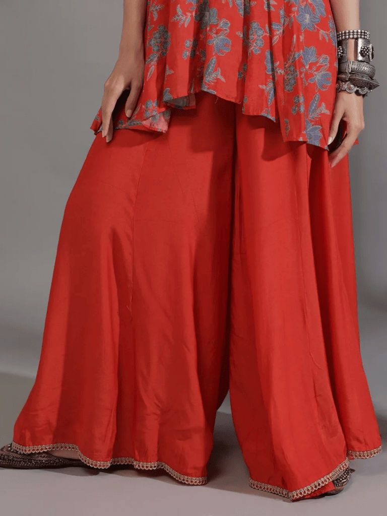 Red Lace Cotton Silk Sharara