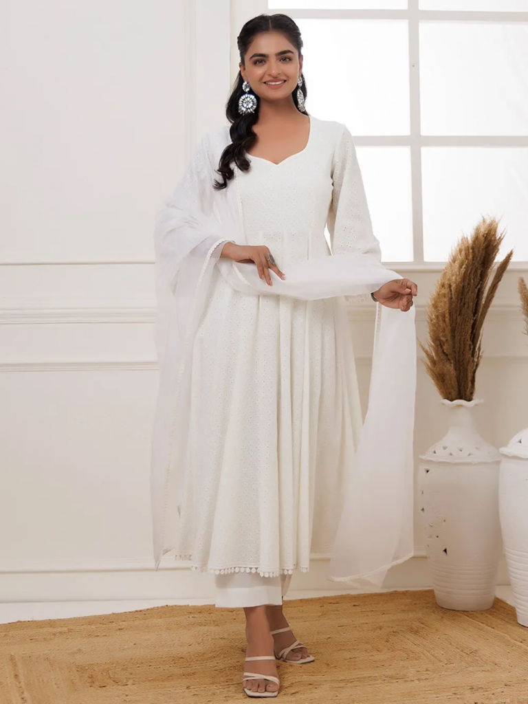 Ivory Embroidered Cotton Suit