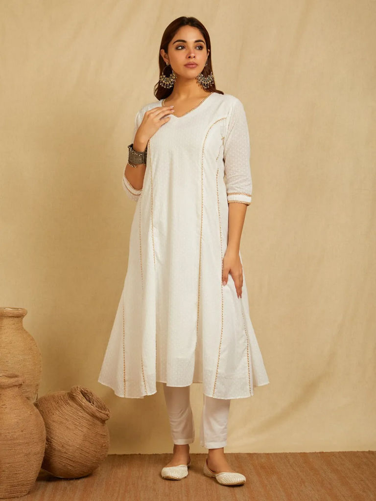 White Woven Cotton Dobby Kurta