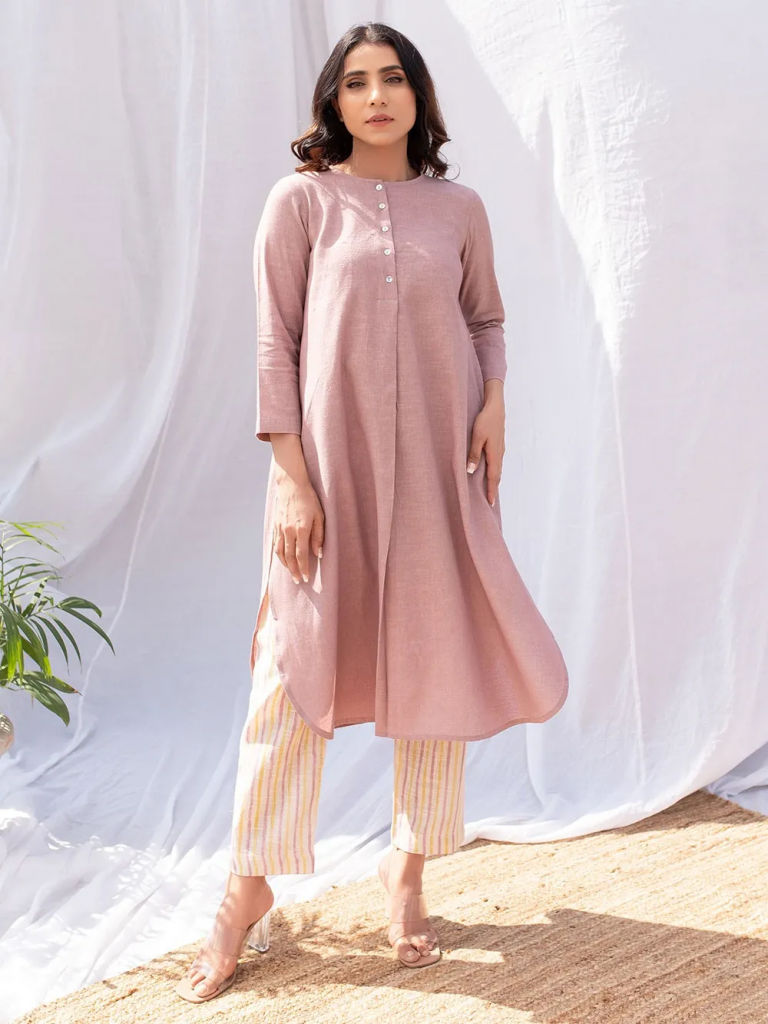 Pastel Pink Cotton Kurta with Pants