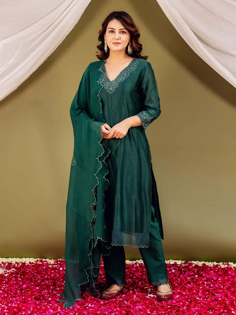 Green Thread Work Chanderi Silk Suit