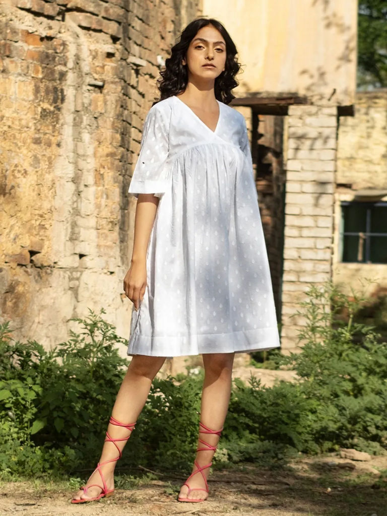 White Cotton A- Line Dress