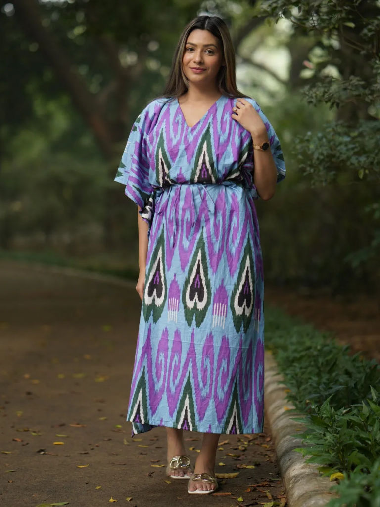 Purple Blue Printed Cotton Kaftan