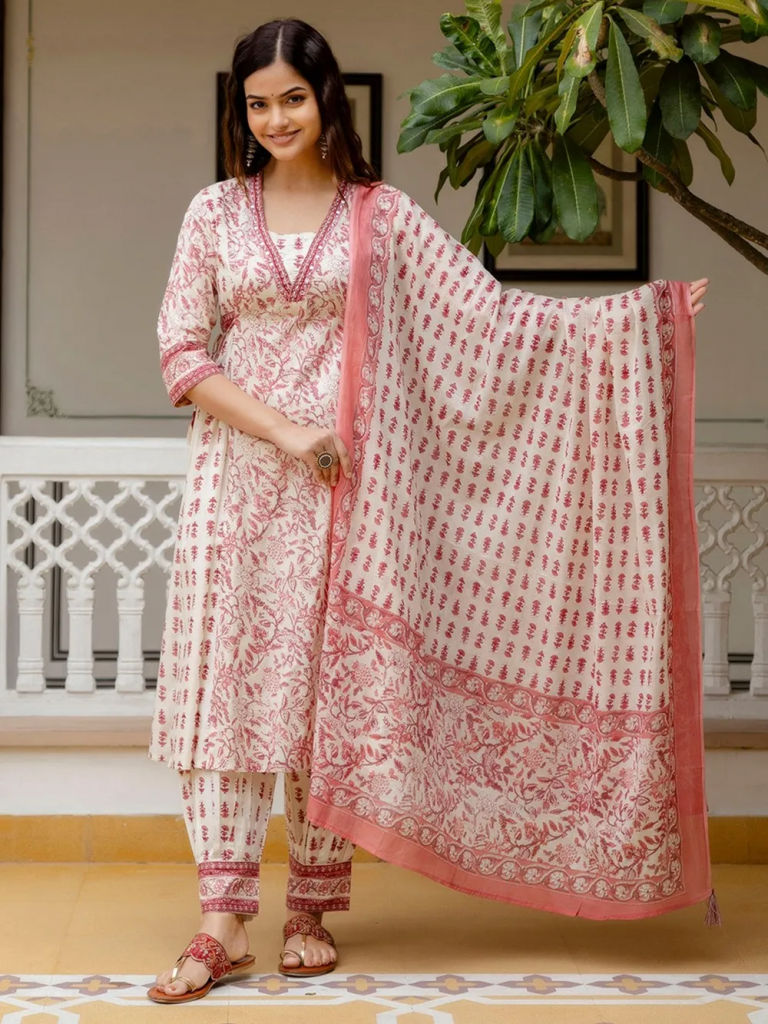 Pink Printed Cotton Suit