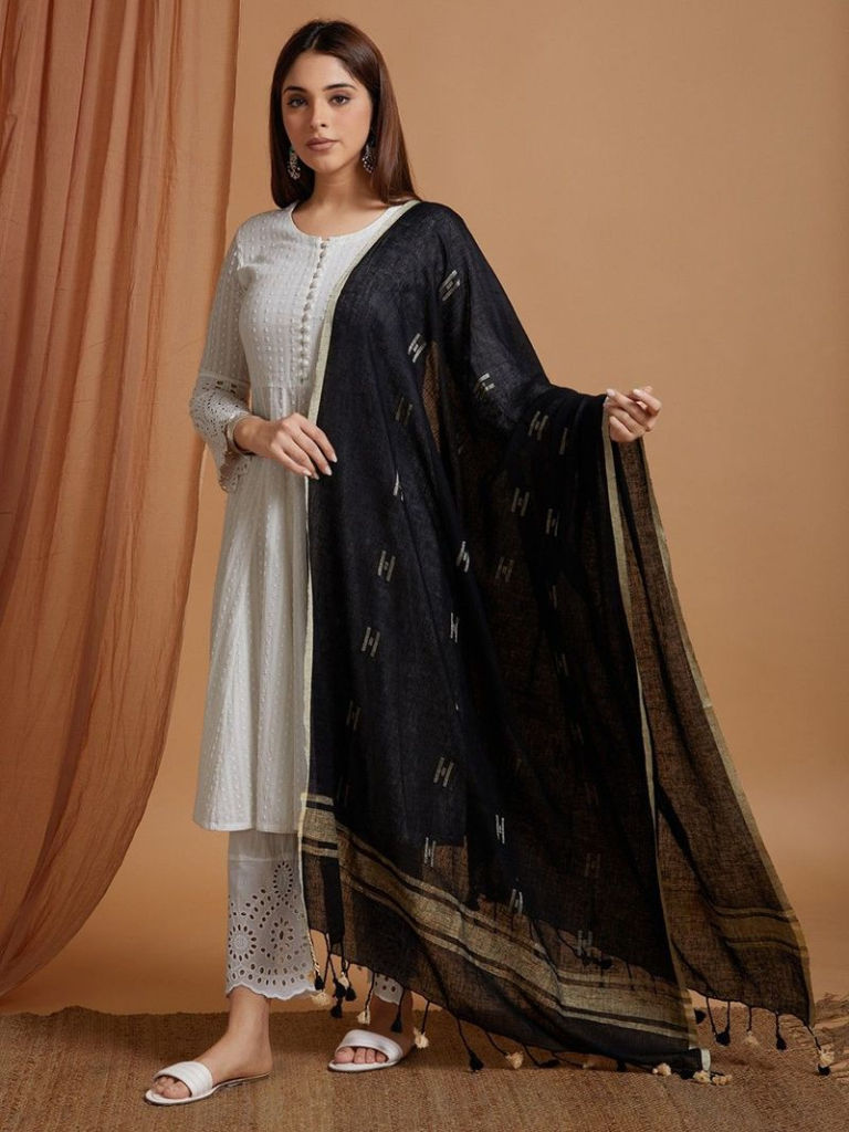 Black Cotton Linen Dupatta