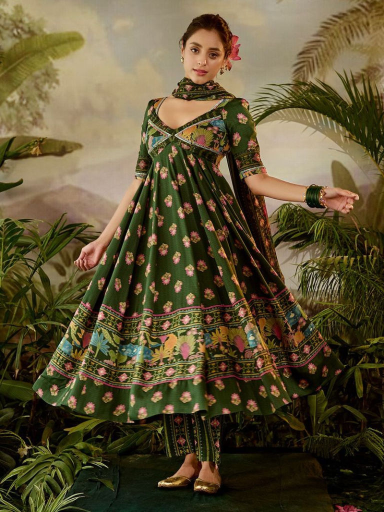 Green Printed Chiffon Lurex Dupatta