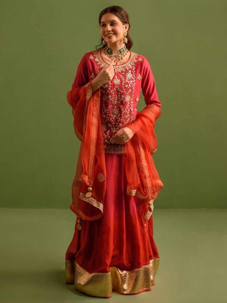 Red Gota Patti Chanderi Lehenga Set