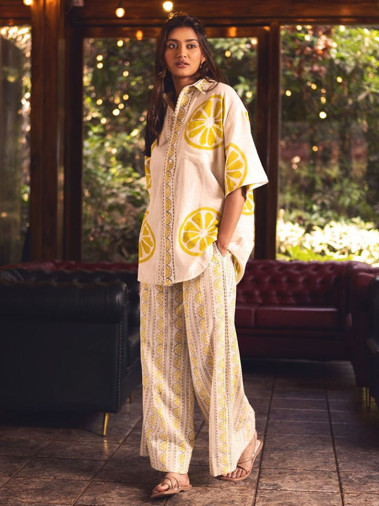 Off White Yellow Printed Kala Cotton Co-ord Set