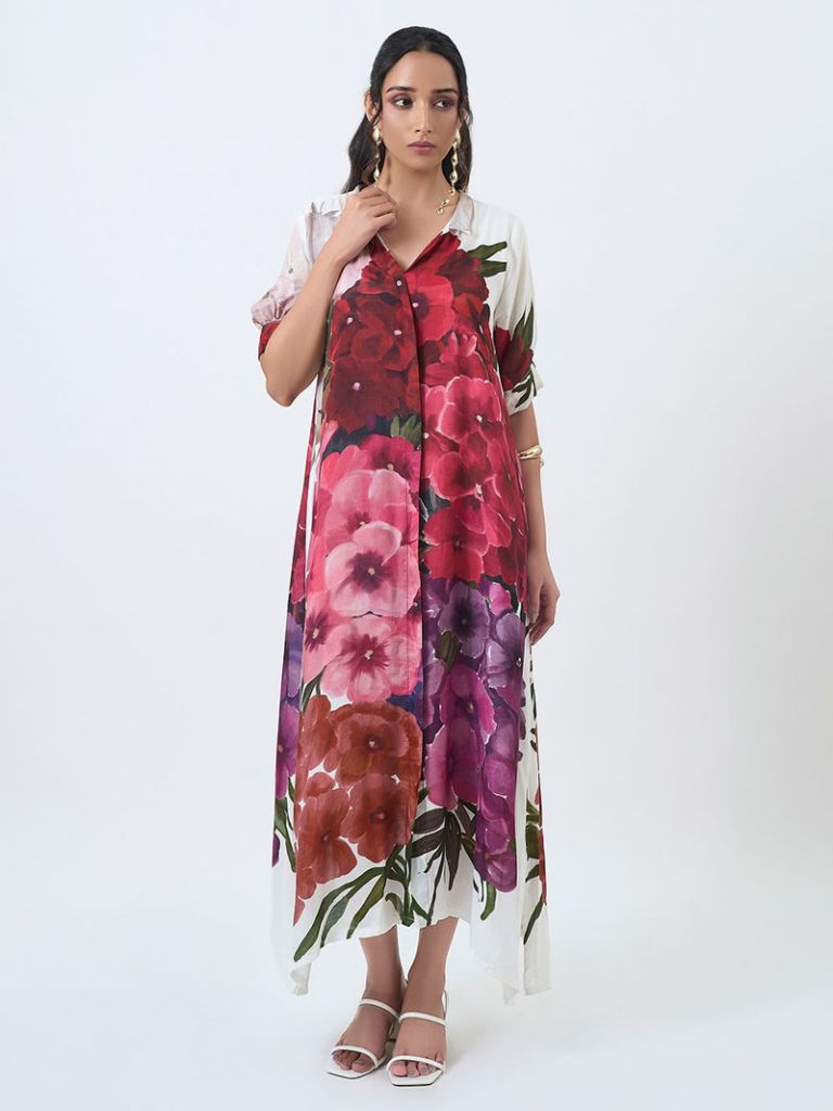 Multicolor Printed Viscose Muslin Dress