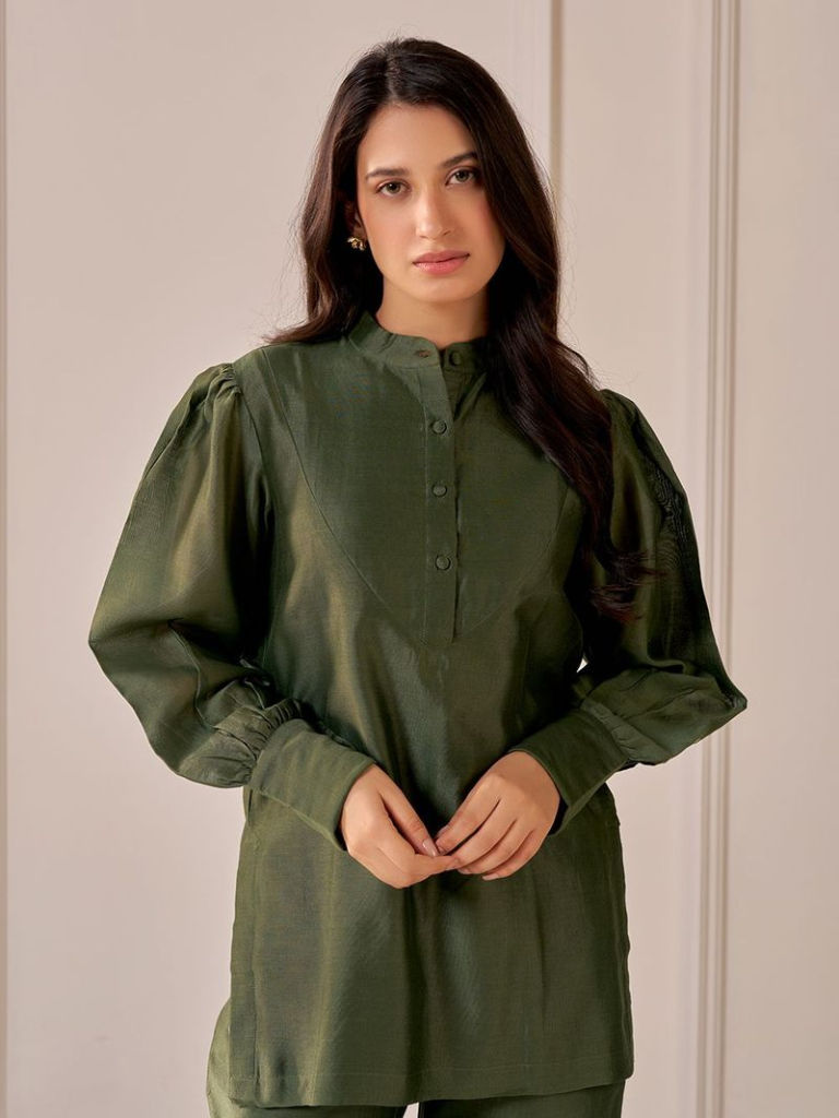 Bottle Green Chanderi Co-ord Set