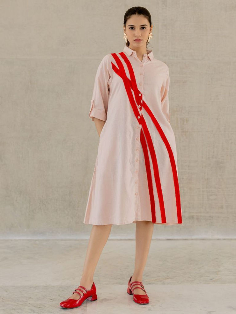 Pink Patch Wovek Viscose Linen Blend Dress