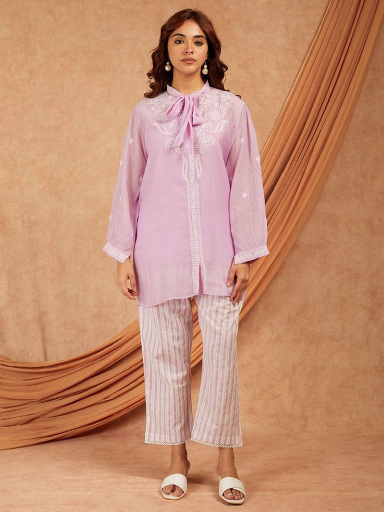 Purple Chikankari Chanderi Co-ord Set