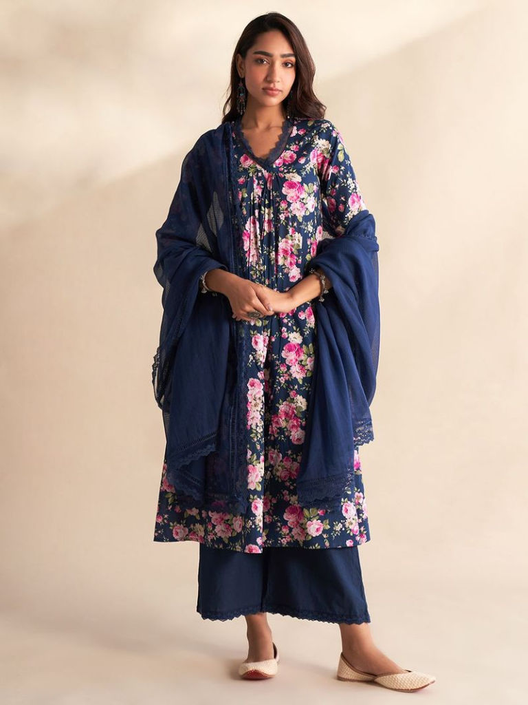 Blue Printed Cambric Cotton Kurta