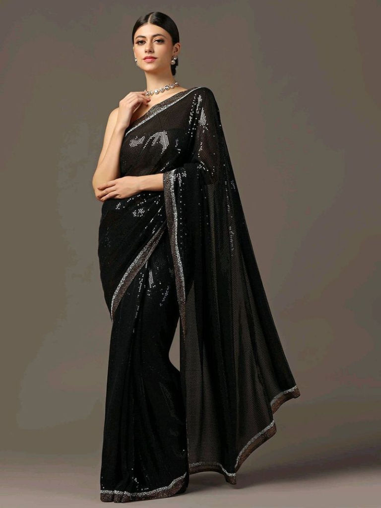 Black Sequins Embroidered Georgette Saree