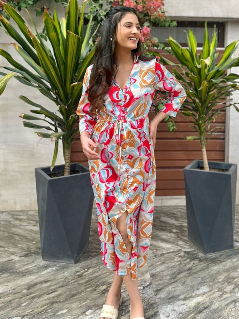 Multicolor Printed Modal Satin Dress