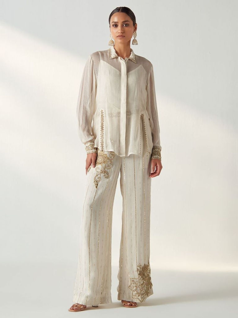 Ivory Hand Embroidered Georgette Co-ord Set