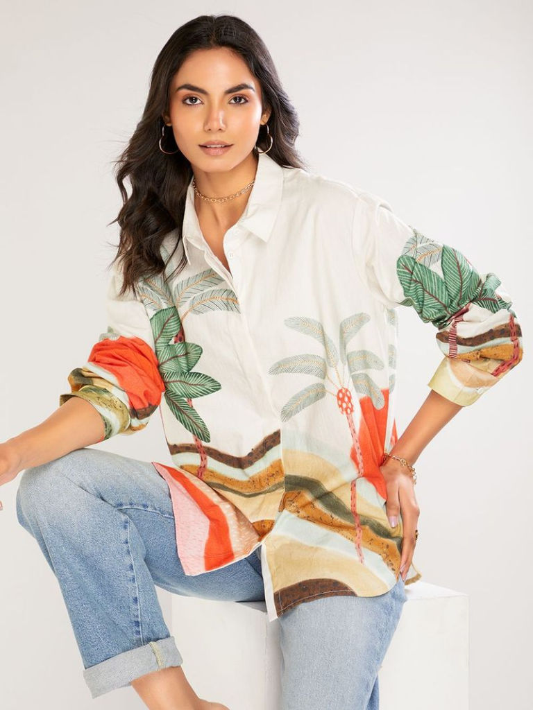 Ivory Printed Poplin Shirt