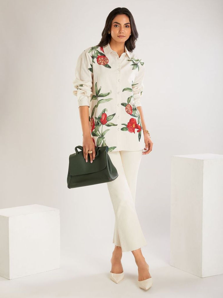 Ivory Printed Poplin Shirt