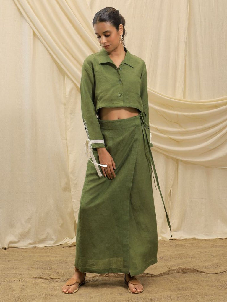 Green Embroidered Linen Co-ord Set
