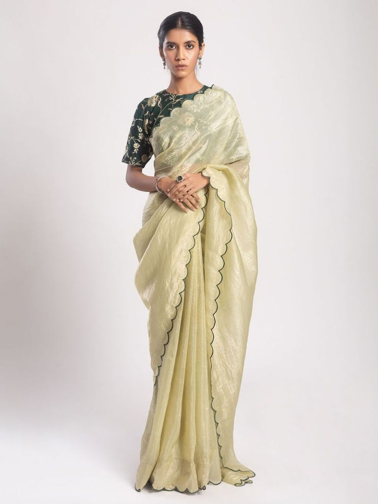 Pastel Green Organza Saree with Blouse-