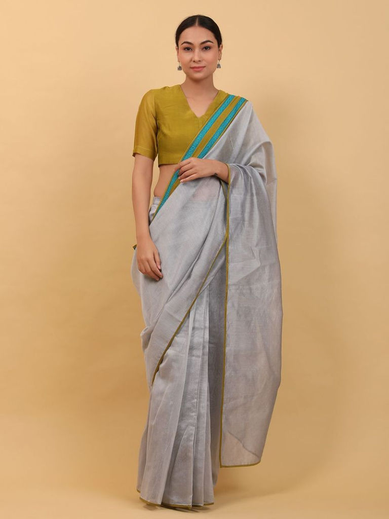Grey Handwoven Chanderi Ready To Wear Saree with Blouse