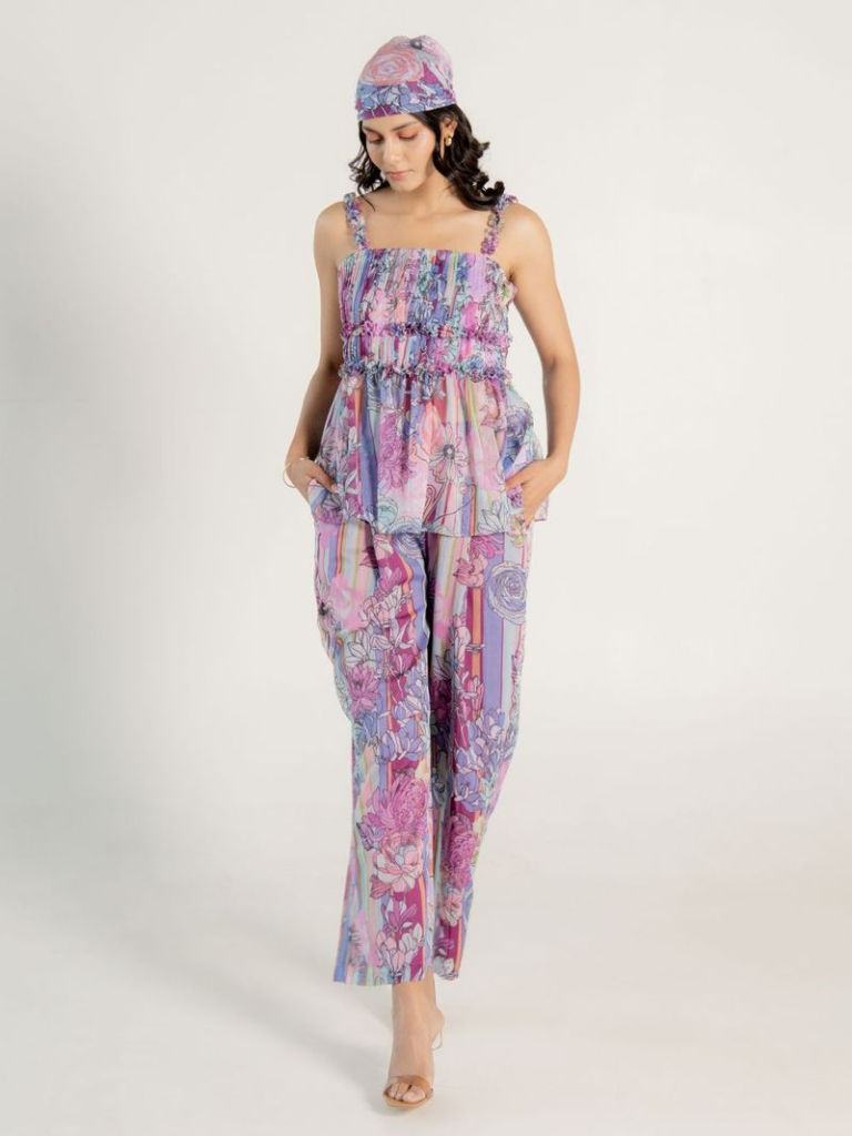 Mauve Printed Chiffon Co-ord Set