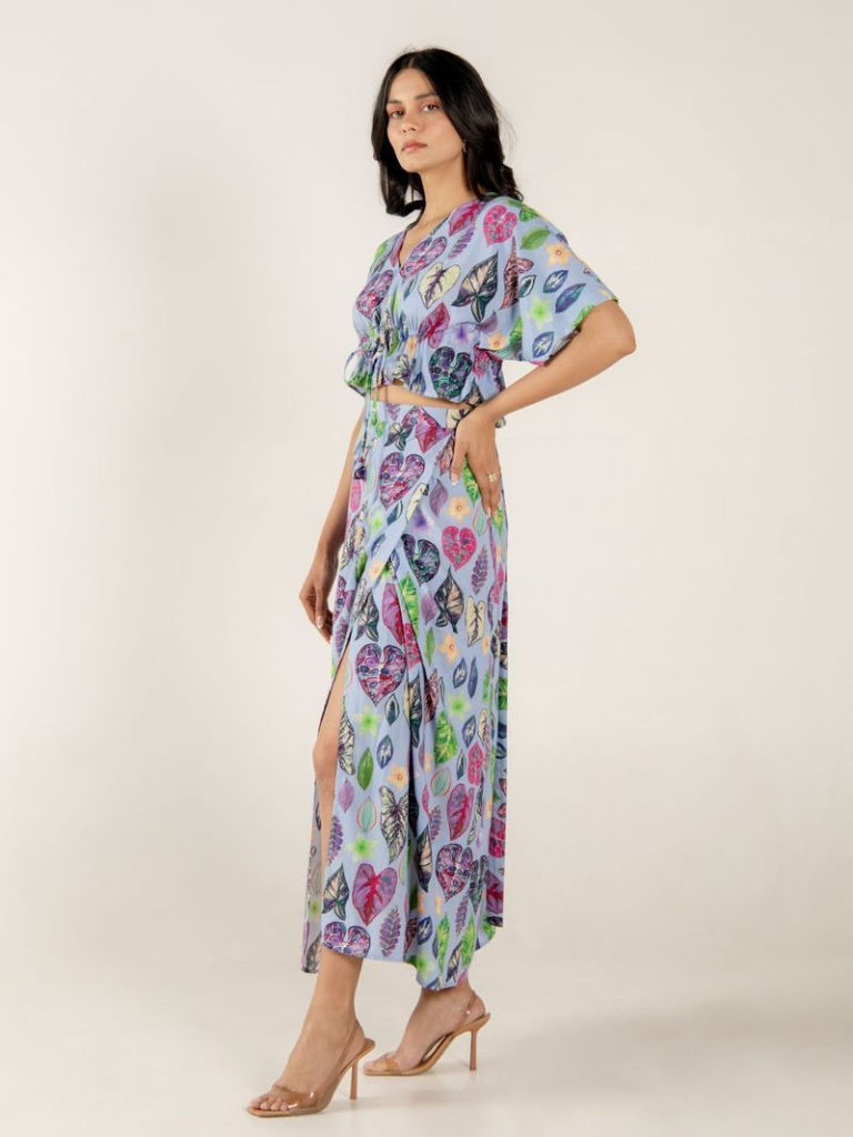 Blue Printed Modal Satin Co-ord Set