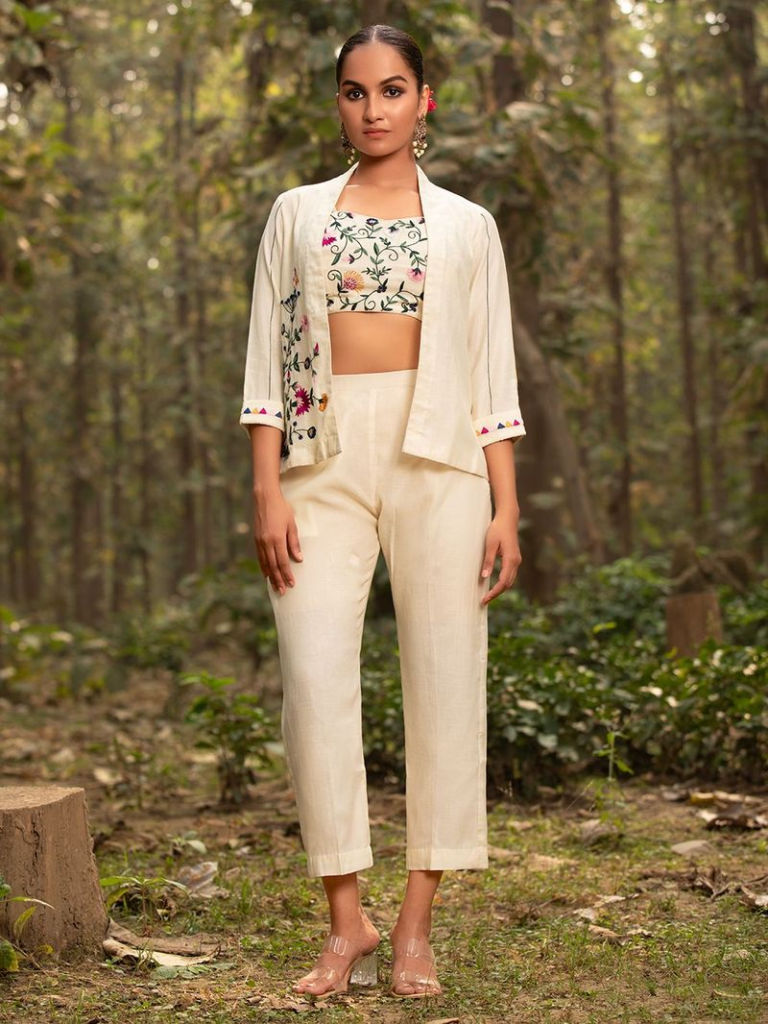Ivory Hand Embroidered Chanderi Co-ord