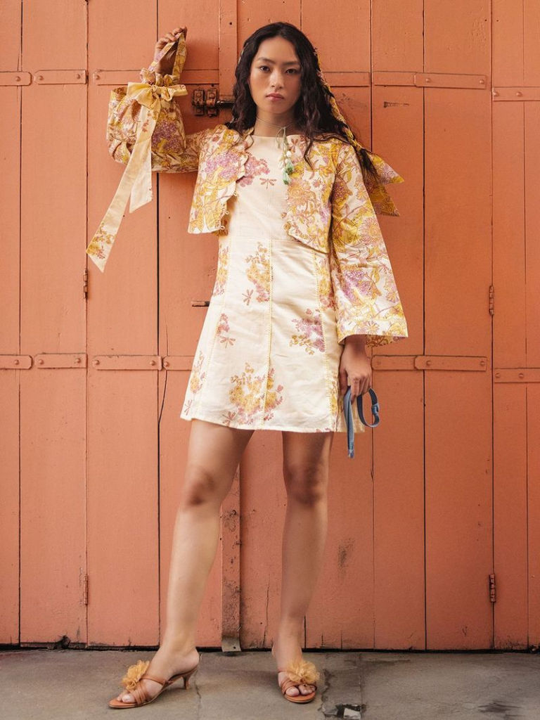 Beige Hand Block Printed Cotton Dress with Jacket