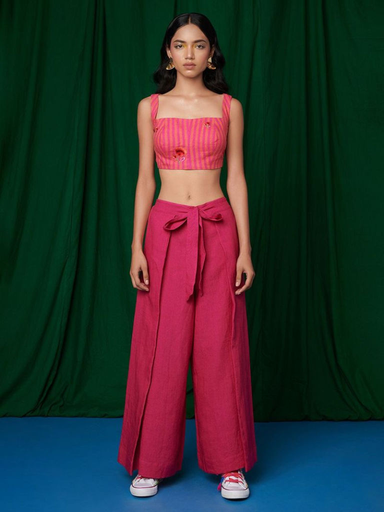 Coral Striped Linen Co-ord Set