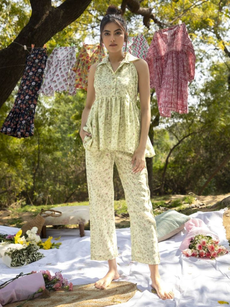 Green Hand Block Printed Chanderi Co-ord Set