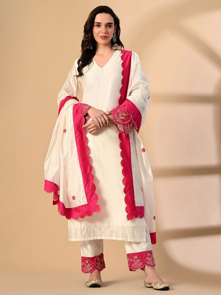 Off White Chanderi Suit