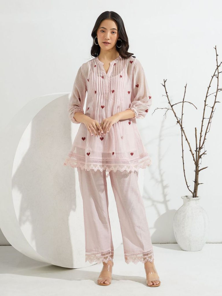 Powder Pink Embroidered Chanderi Co-ord Set