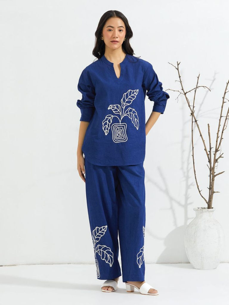 Blue Dori Embroidered Poplin Co-ord Set