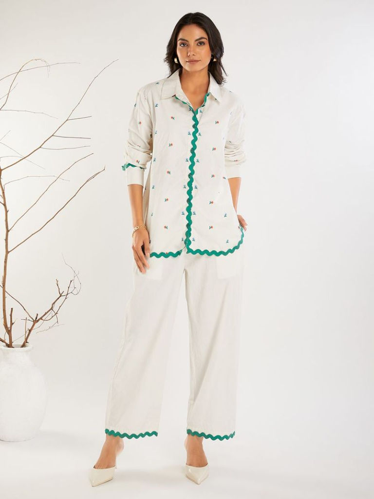 Ivory Embroidered Poplin Co-ord Set
