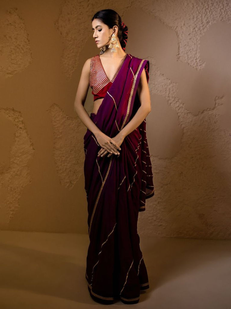 Purple Gota Work Organza Saree with Blouse