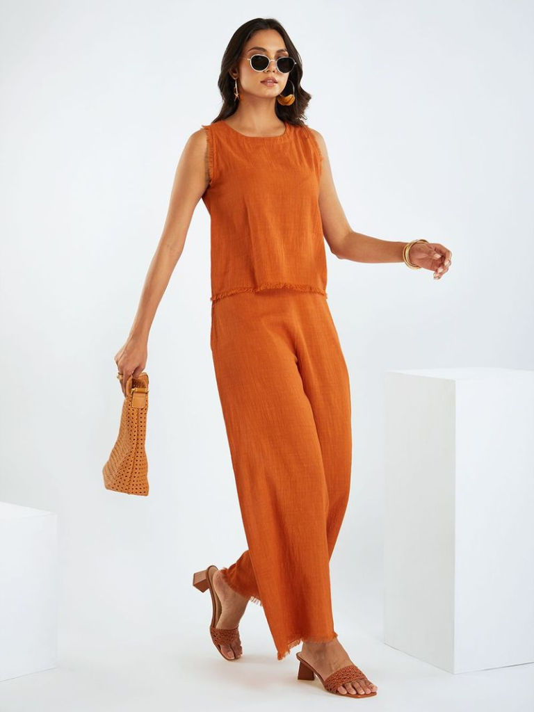 Orange Cotton Slub Co-ord Set