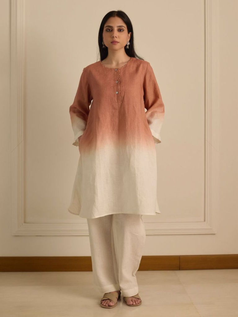 Old Rose White Ombre Linen Co-ord Set