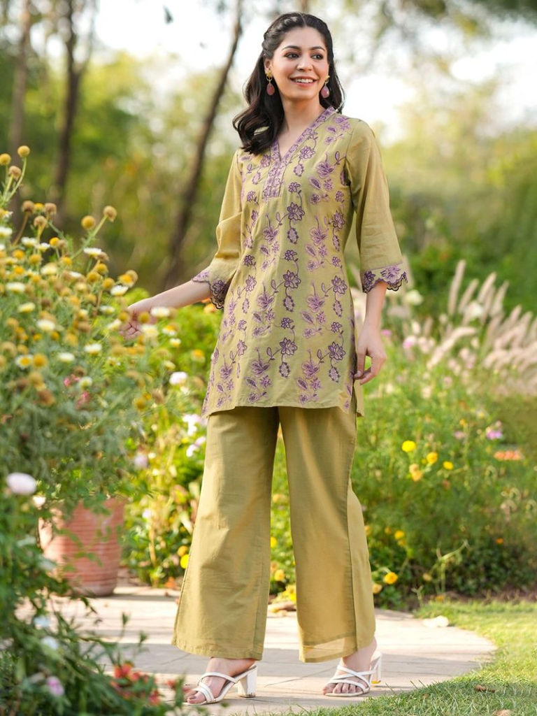 Olive Green Embroidered Co-ord Set