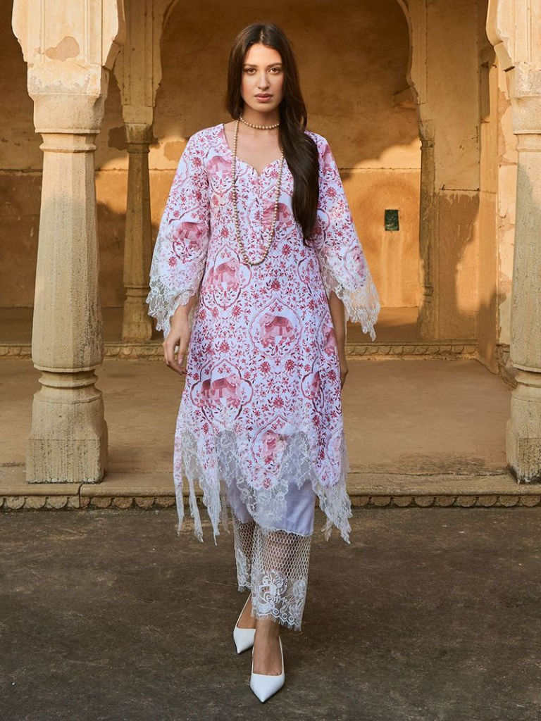 Maroon White Printed Cotton Kurta