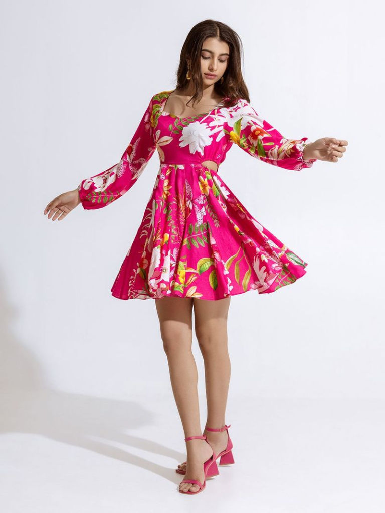 Magenta Printed Crepe Dress
