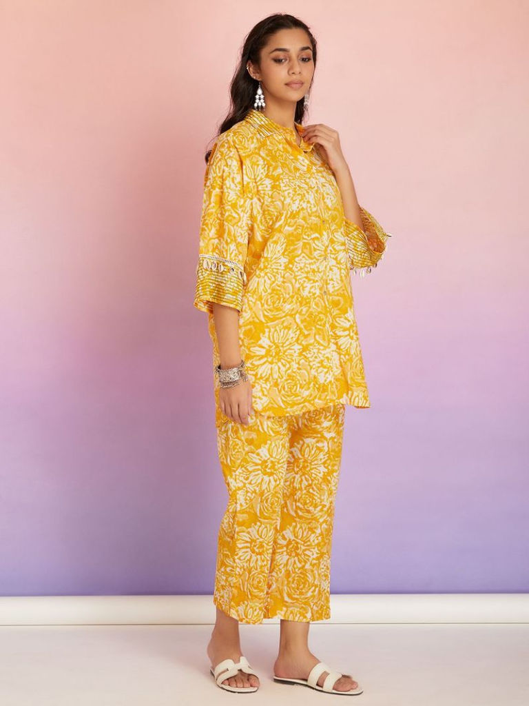Yellow Hand Block Printed Cotton Co-ord Set