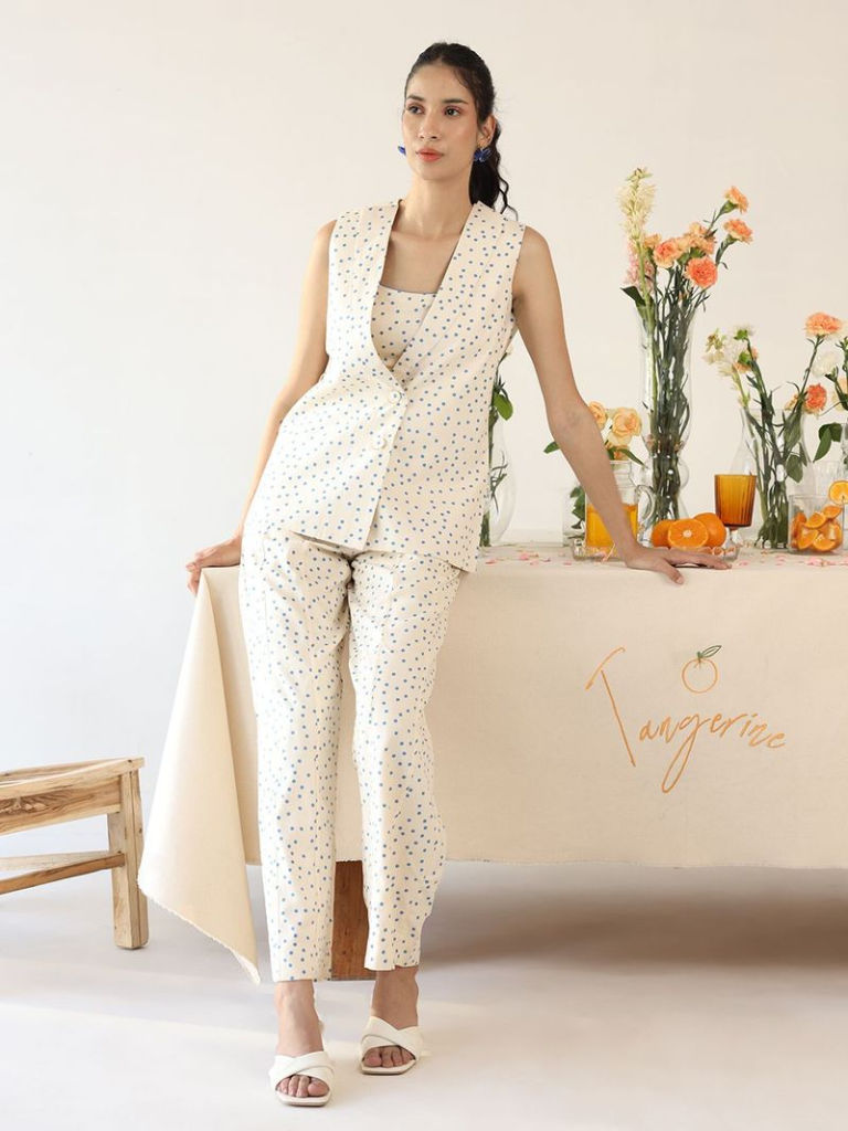 Off White Polka Dot Printed Rayon Co-ord Set