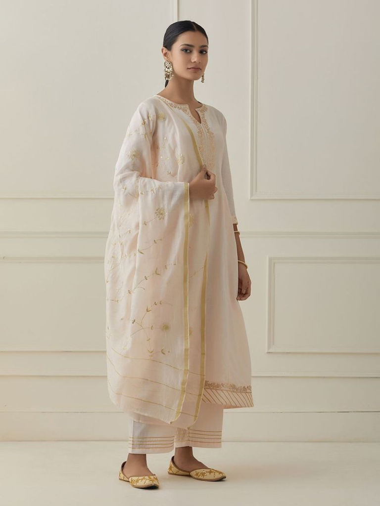 Powder Pink Pittan Hand Embroidered Linen Blend Suit