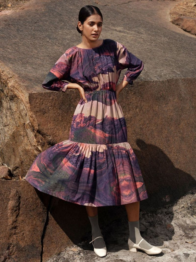 Purple Printed Upcycled Poplin Dress