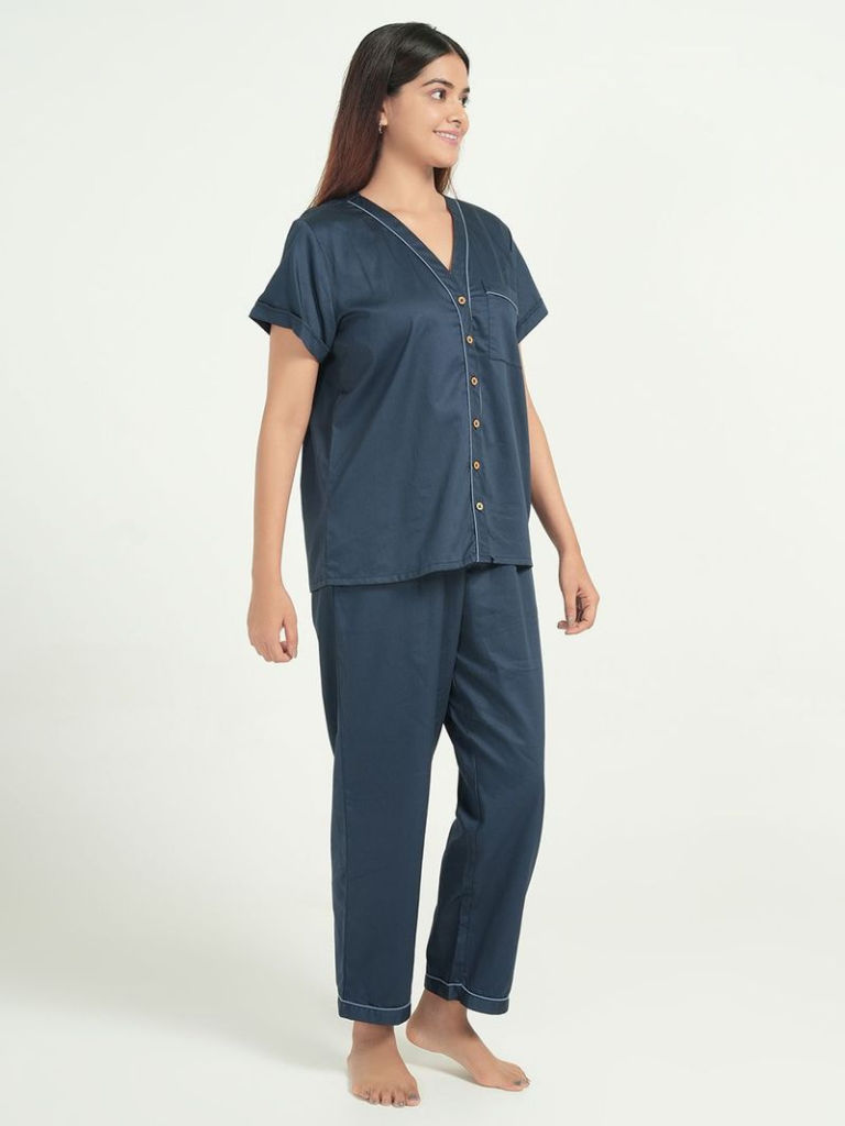 Navy Blue Cotton Lounge Wear