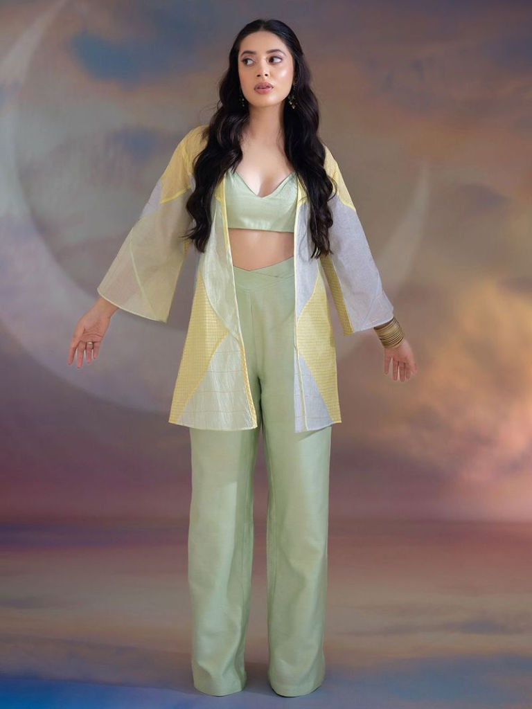Pista Green Patchwork Chanderi Co-ord Set