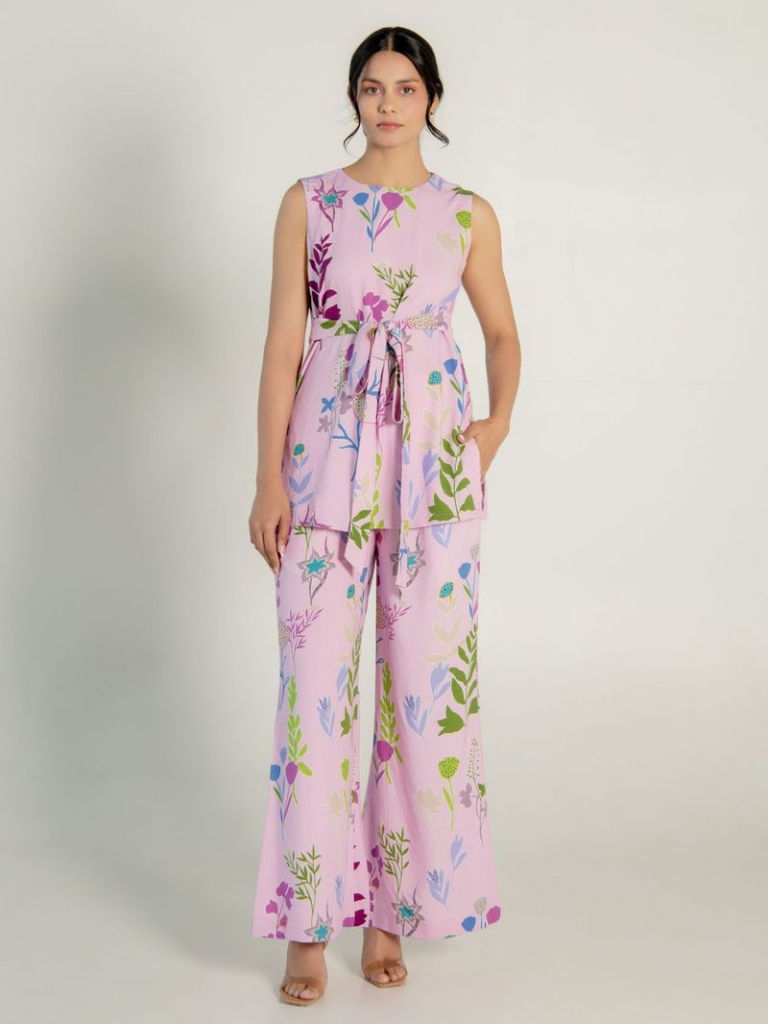 Lilac Printed Modal Satin Co-ord Set