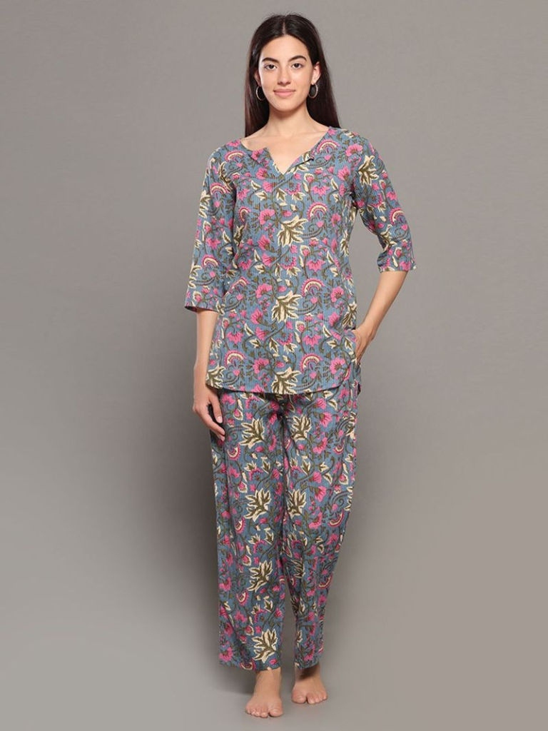 Grey Printed Cotton Co-ord Set